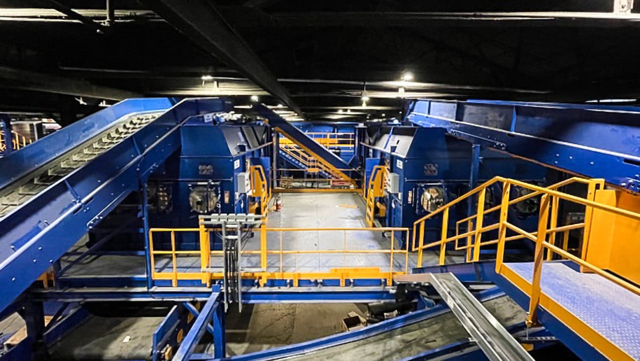 blue and yellow commercial recycling center.